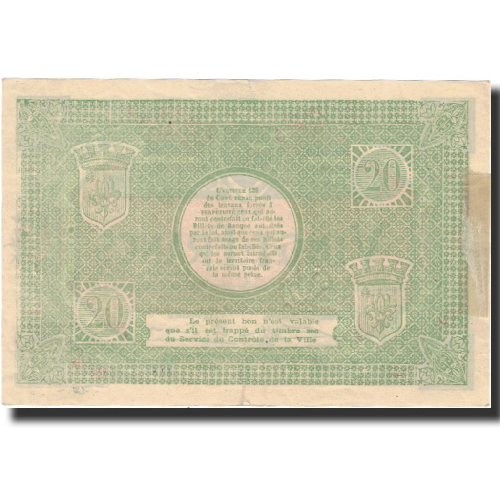 France, Lille, 20 Francs, 1916, AU(55-58), Pirot:59-1611