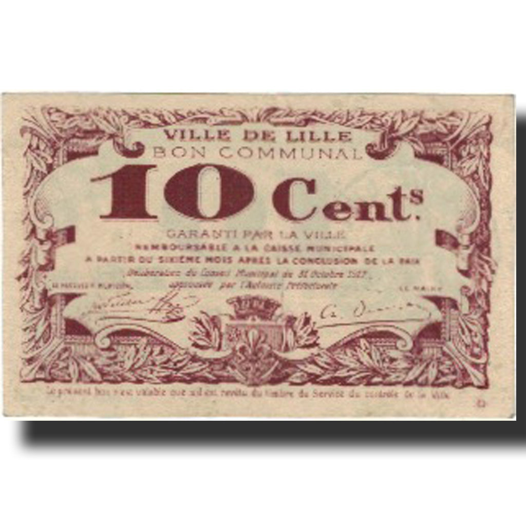 France, Lille, 10 Centimes, 1917, AU(50-53), Pirot:59-1632