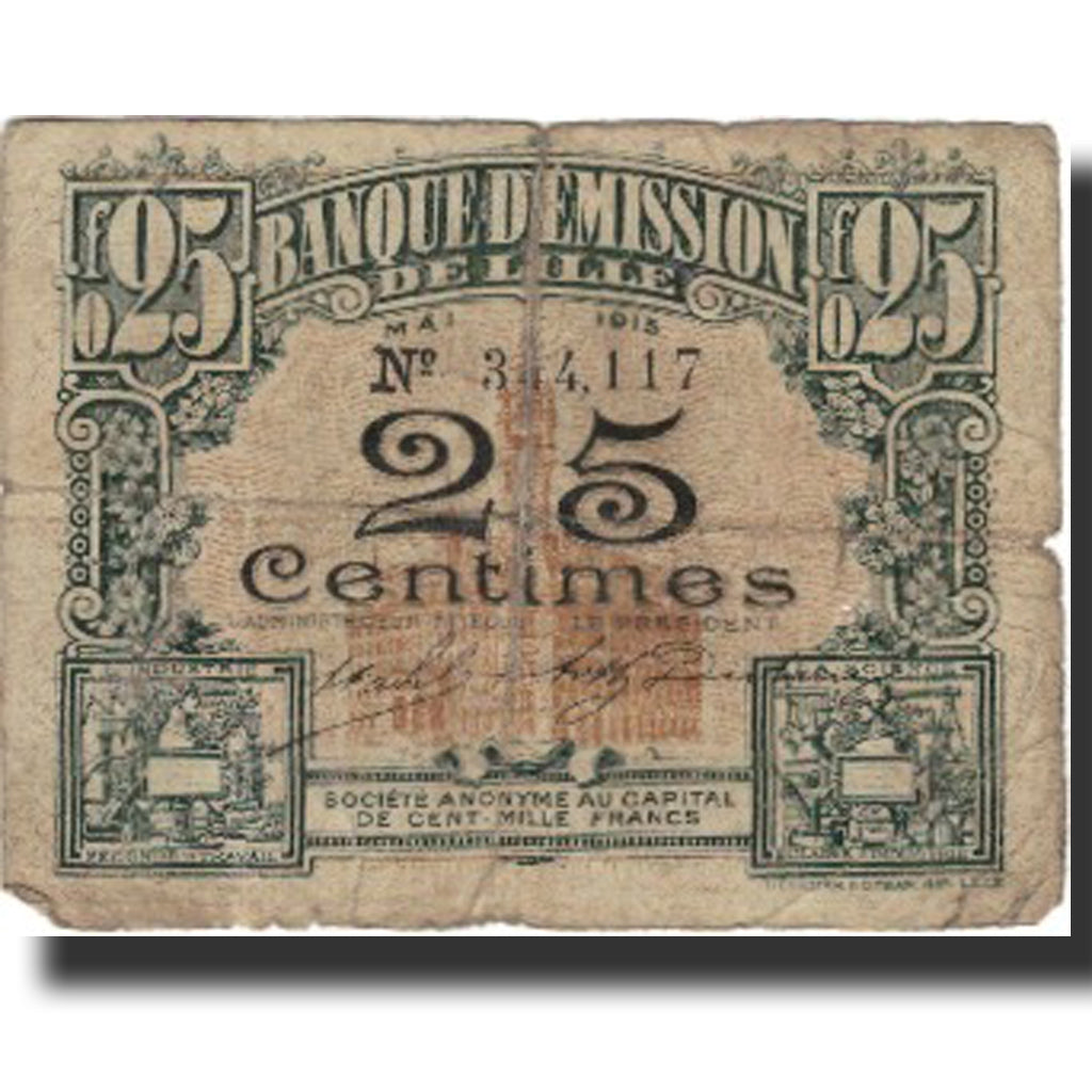 France, Lille, 25 Centimes, B, Pirot:59-1596