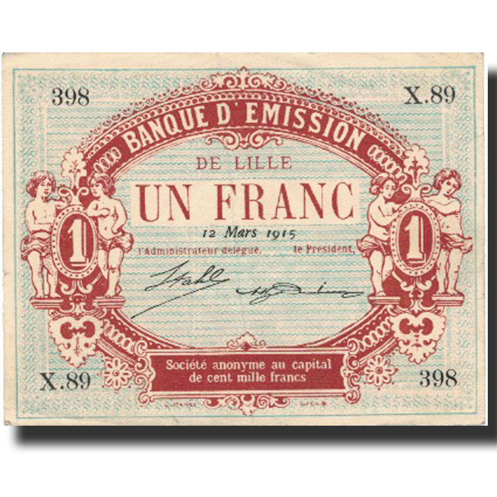France, Lille, 1 Franc, 1915, TB+, Pirot:59-1589