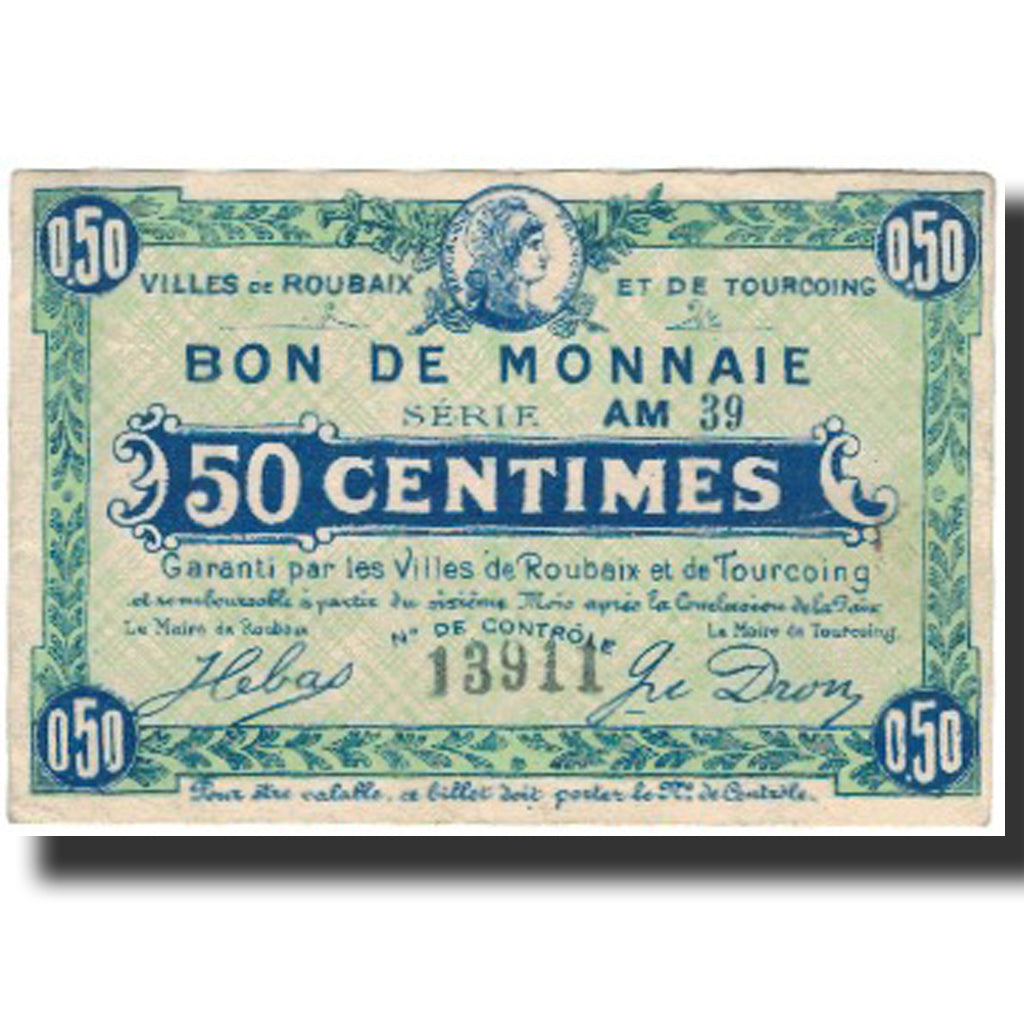 France, Roubaix et Tourcoing, 50 Centimes, VF(30-35), Pirot:59-2050