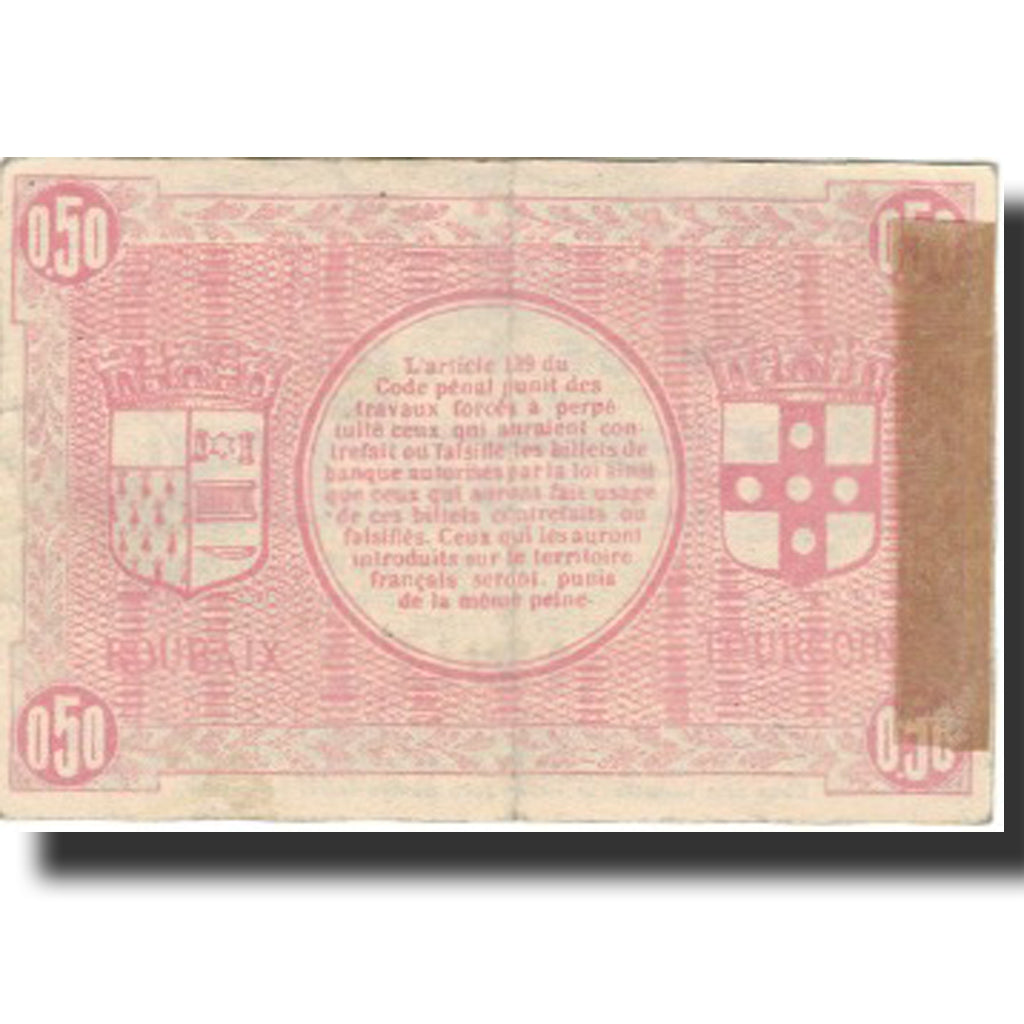 France, Roubaix et Tourcoing, 50 Centimes, VF(30-35), Pirot:59-2050