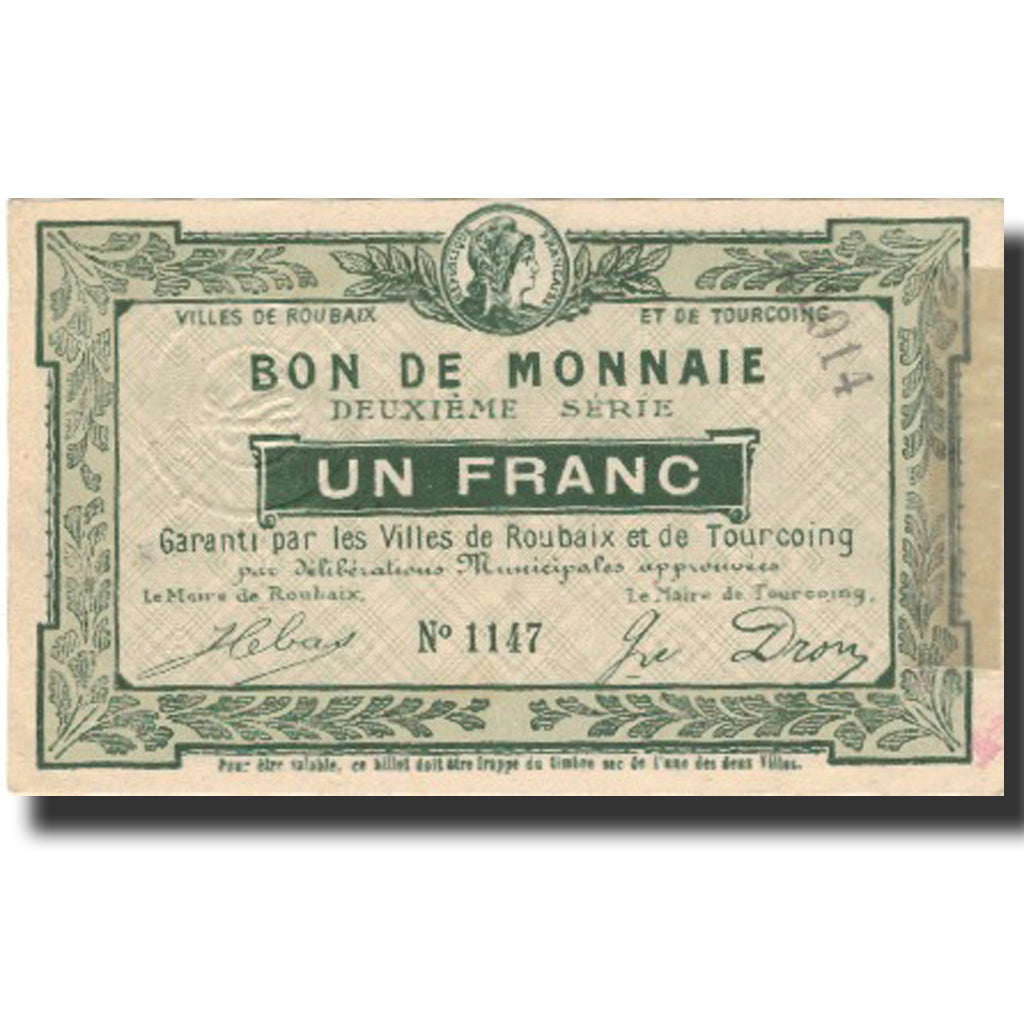 Billet, France, Roubaix et Tourcoing, 1 Franc, SPL, Pirot:59-2058