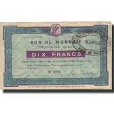France, Roubaix et Tourcoing, 10 Francs, 1916, TB, Pirot:59-2089