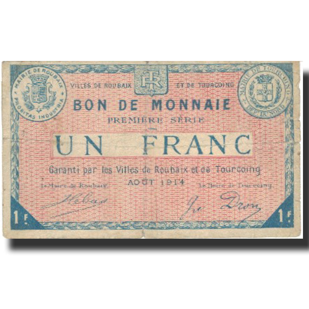 France, Roubaix et Tourcoing, 1 Franc, 1914, VF(30-35), Pirot:59-2056