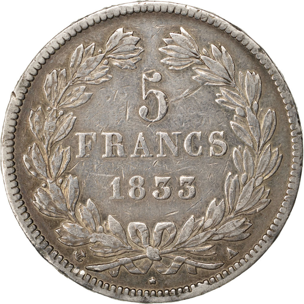 Coin, France, Louis-Philippe, 5 Francs, 1833, Paris, VF(30-35), Silver
