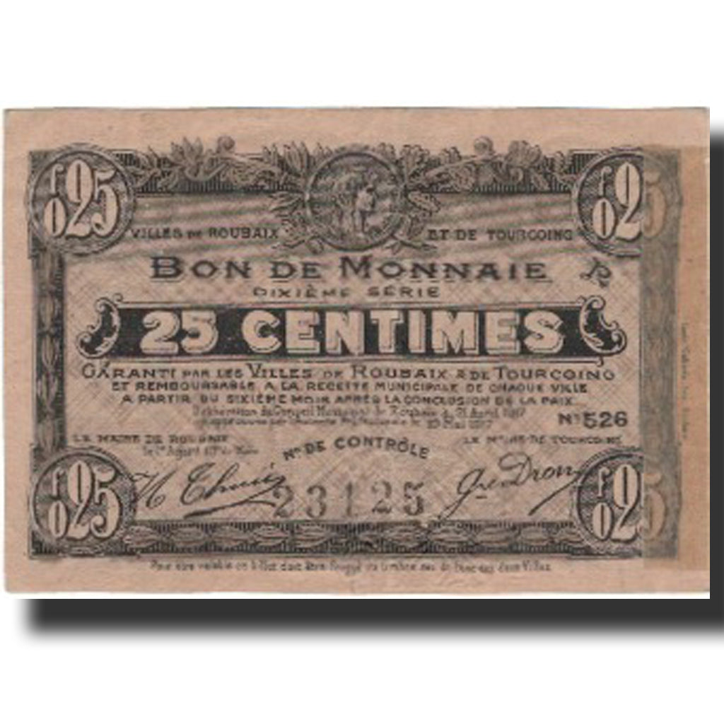 France, Roubaix et Tourcoing, 25 Centimes, TTB, Pirot:59-2128