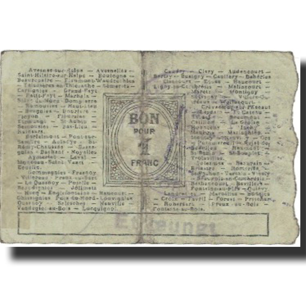 France, Avesnes, 1 Franc, 1916, VF(30-35), Pirot:59-203