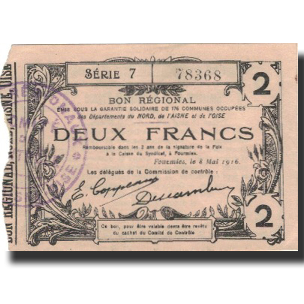 France, Laon, 2 Francs, 1916, TTB+, Pirot:02-1310