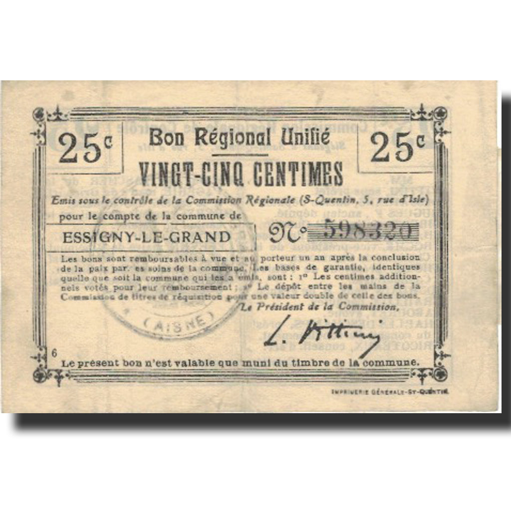 France, Etaves-et-Bocquiaux, 25 Centimes, EF(40-45), Pirot:02-732