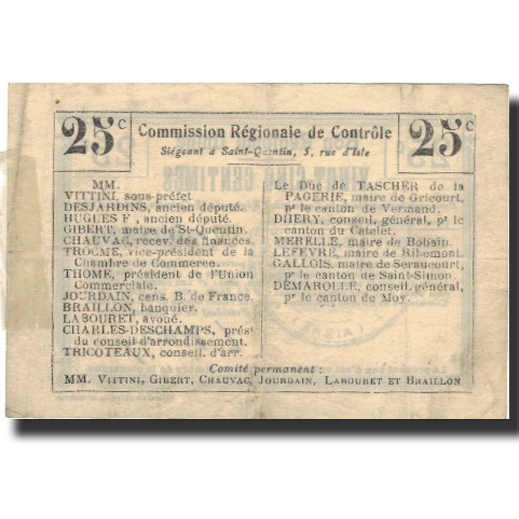 France, Etaves-et-Bocquiaux, 25 Centimes, EF(40-45), Pirot:02-732