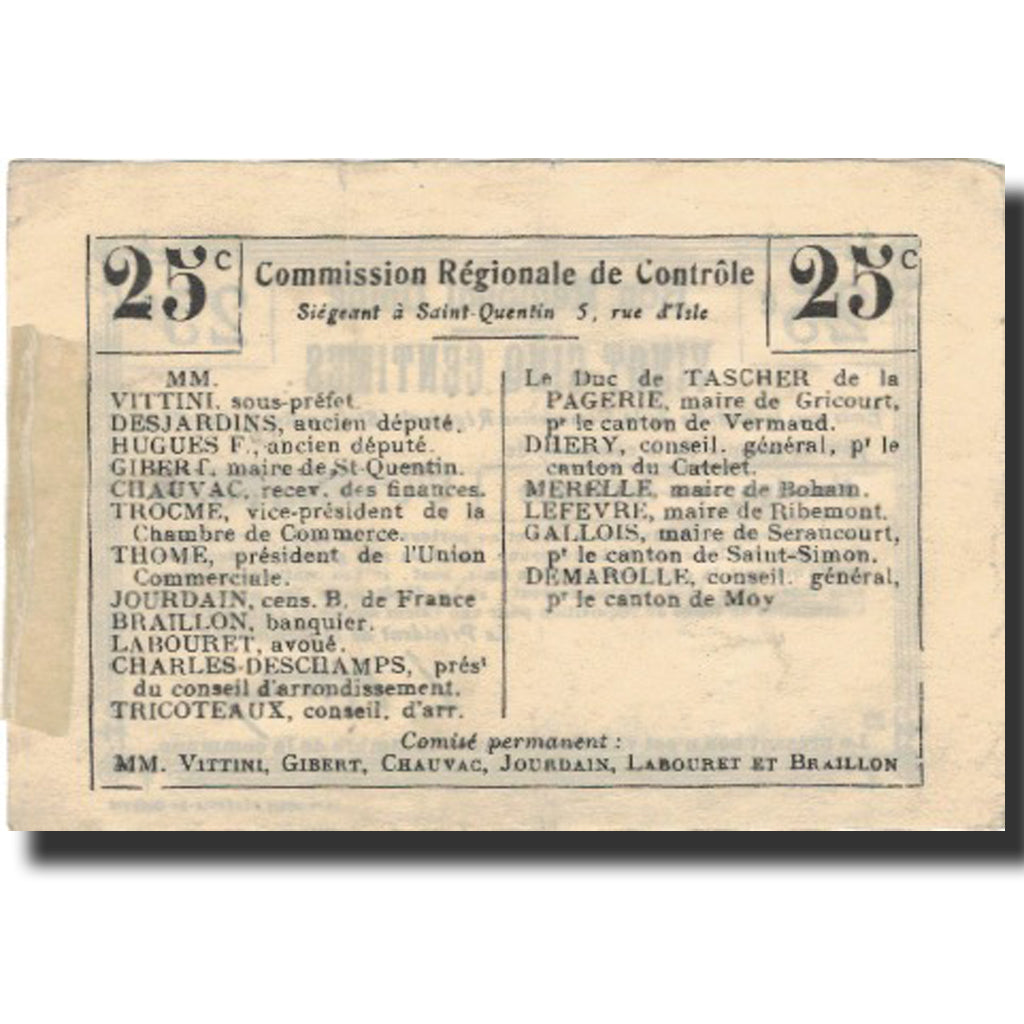 France, Etaves-et-Bocquiaux, 25 Centimes, EF(40-45), Pirot:02-732