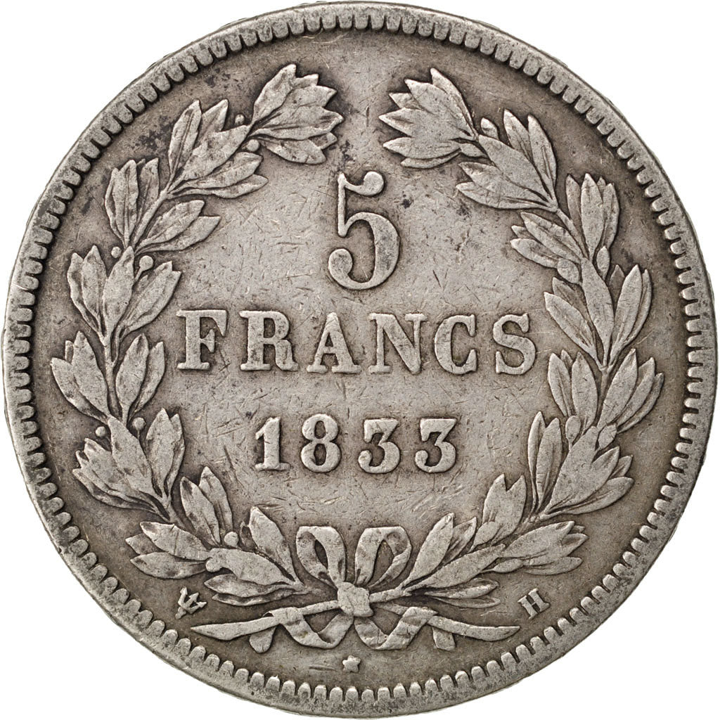 FRANCE, Louis-Philippe, 5 Francs, 1833, La Rochelle, KM #749.5, VF(20-25),...