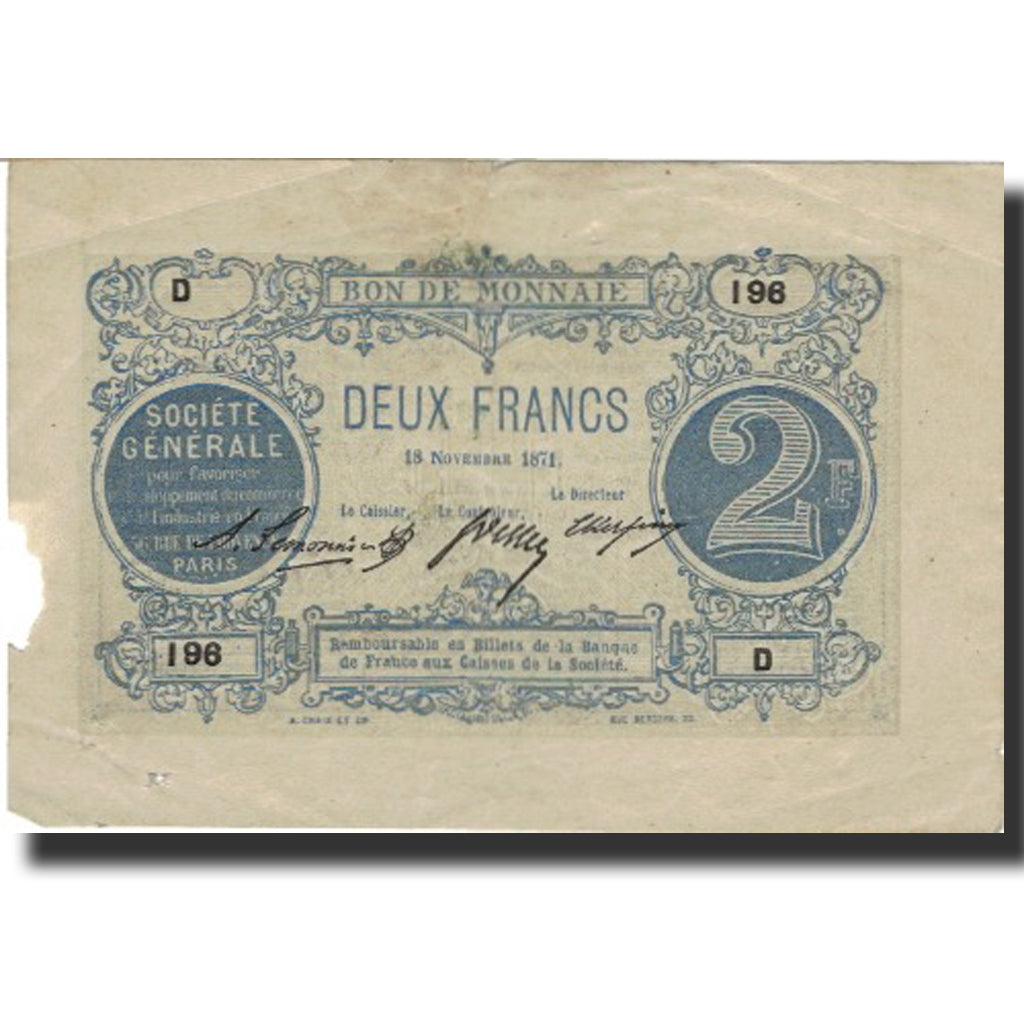 Frankreich, Paris, 2 Francs, 1871, S+