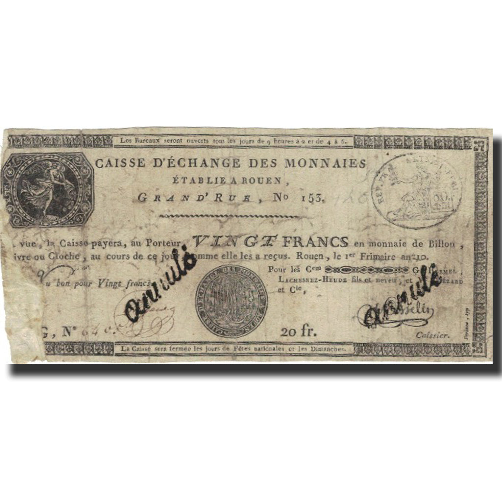 France, 20 Francs, ROUEN, VF(20-25), KM:S245b