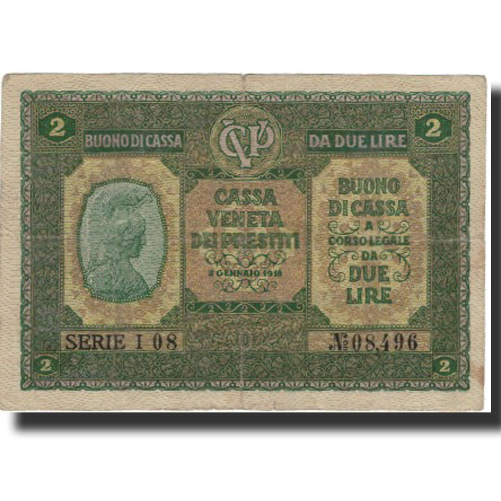 Banknote, Italy, 2 Lire, 1918, 1918-01-02, KM:M5, VF(20-25)