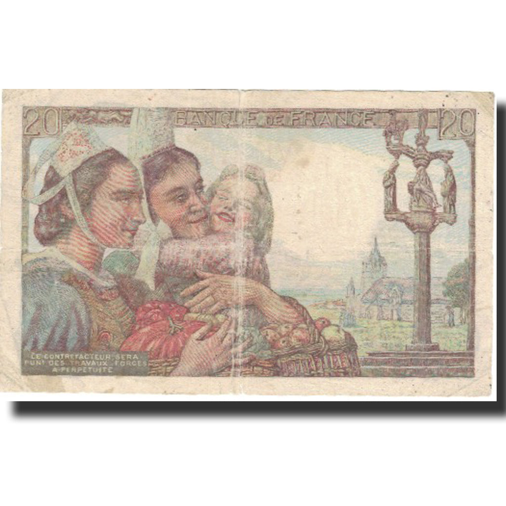 France, 20 Francs, 1942, 1942-11-05, VF(20-25), Fayette:13.4, KM:100a SATIRIQUE