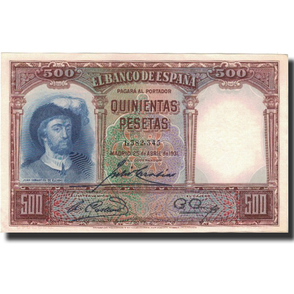 Banknote, Spain, 500 Pesetas, 1931, 1931-04-25, KM:84, UNC(60-62)