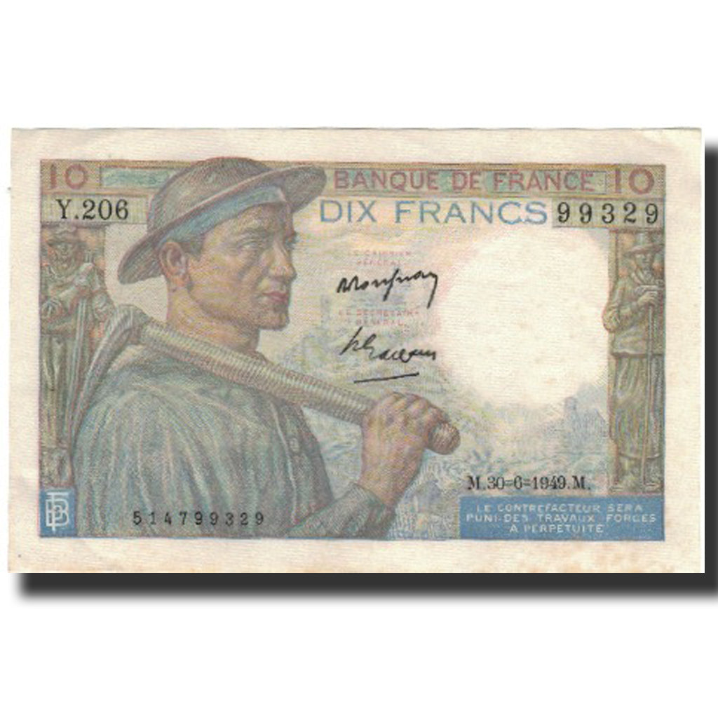 France, 10 Francs, Mineur, 1949, 1949-06-30, SUP, Fayette:8.22a, KM:99f