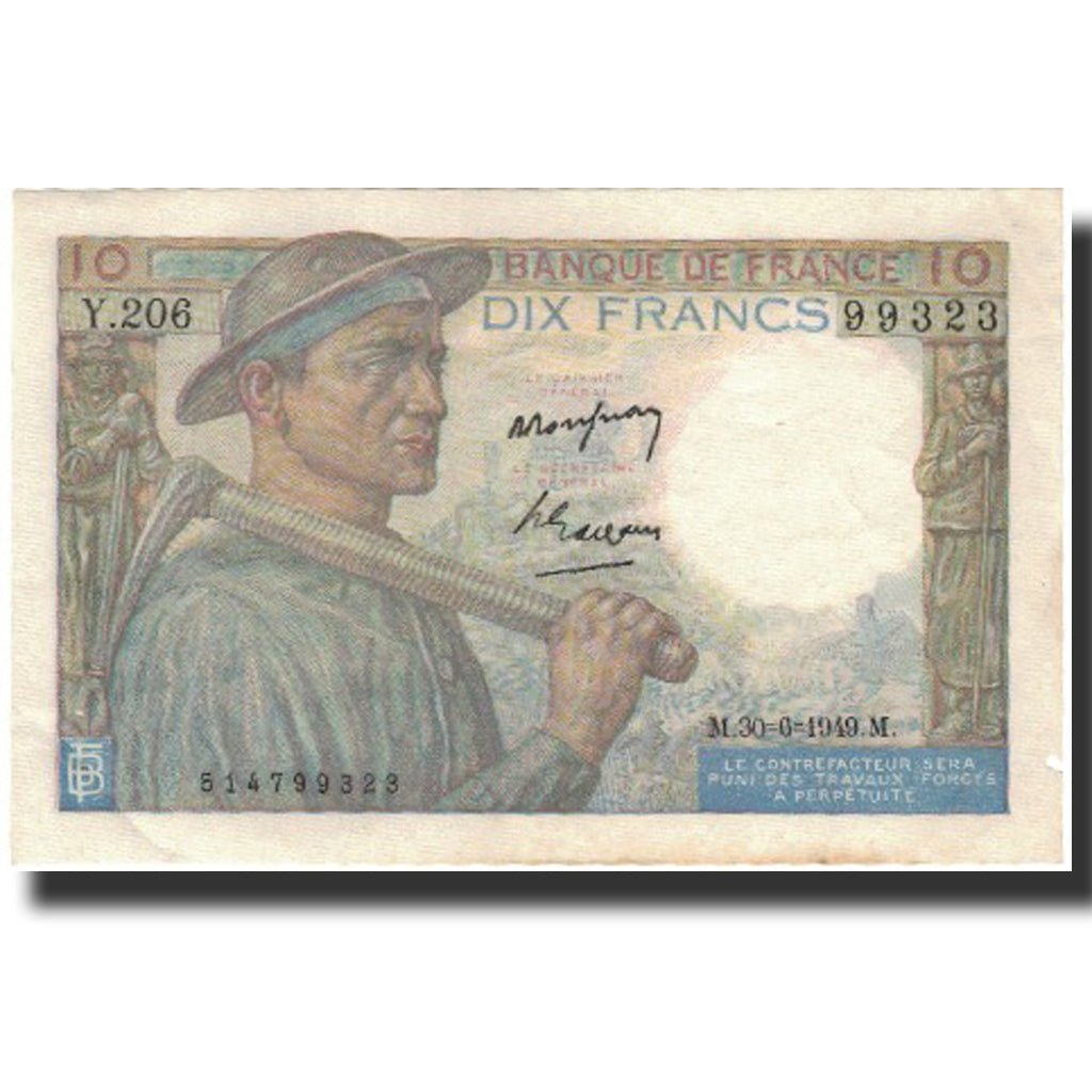 Francja, 10 Francs, Mineur, 1949, 1949-06-30, AU(55-58), Fayette:8.22a, KM:99f