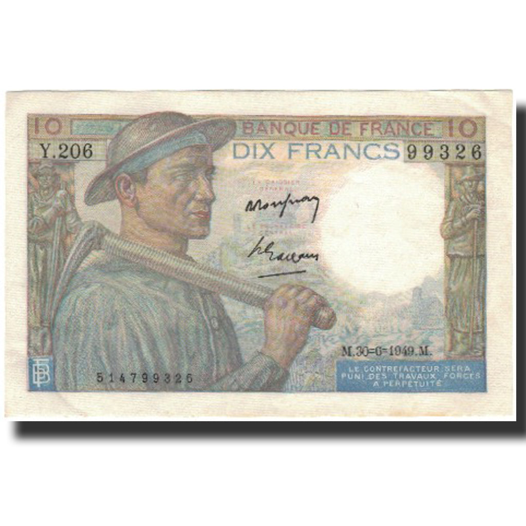 Francja, 10 Francs, Mineur, 1949, 1949-06-30, UNC(60-62), Fayette:8.22a, KM:99f