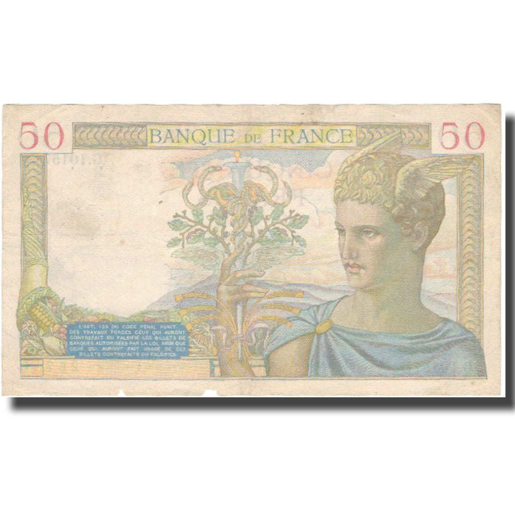 Frankreich, 50 Francs, Cérès, 1939, 1939-04-13, SGE+, Fayette:18.25, KM:85b