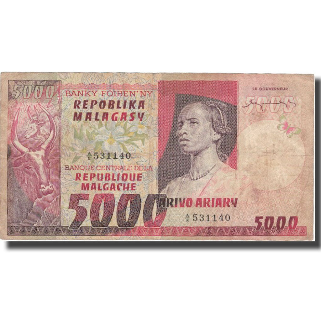 Biljet, Madagascar, 5000 Francs = 1000 Ariary, KM:66a, TB