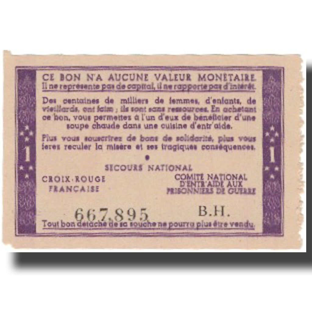 1 Franc, Undated, France, UNC(65-70), Secours National