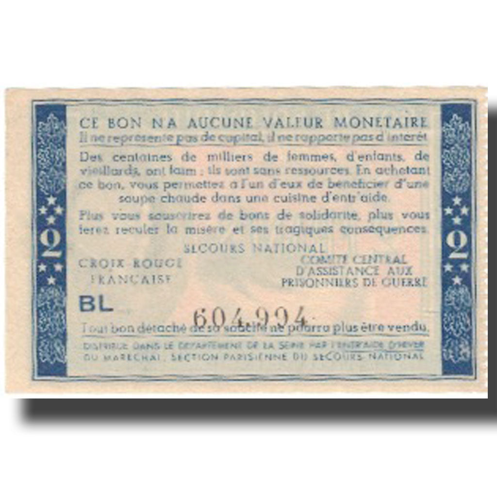 Francia, Bon de Solidarité, 2 Francs, 1941, FDS