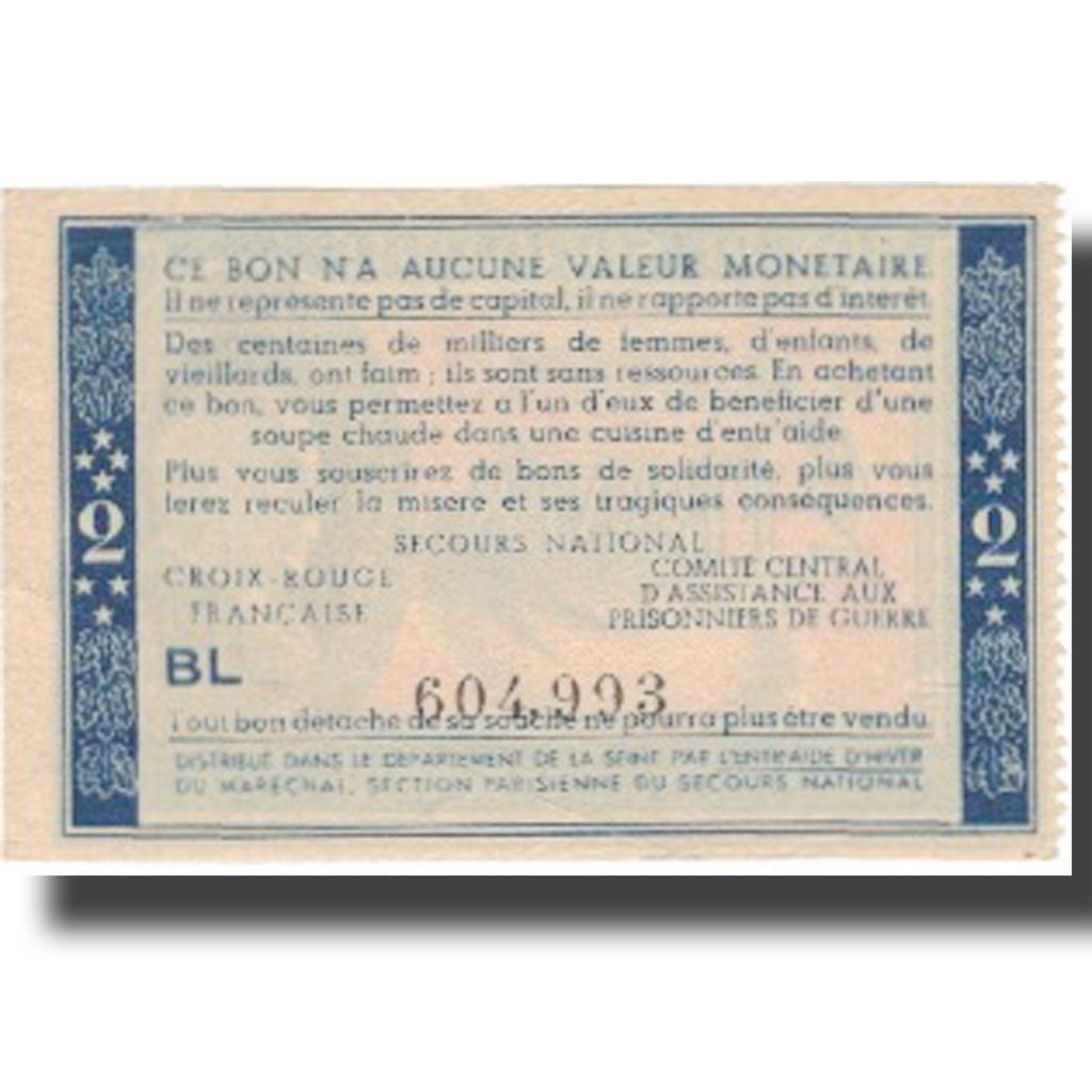 France, Bon de Solidarité, 2 Francs, 1941, UNC(65-70)
