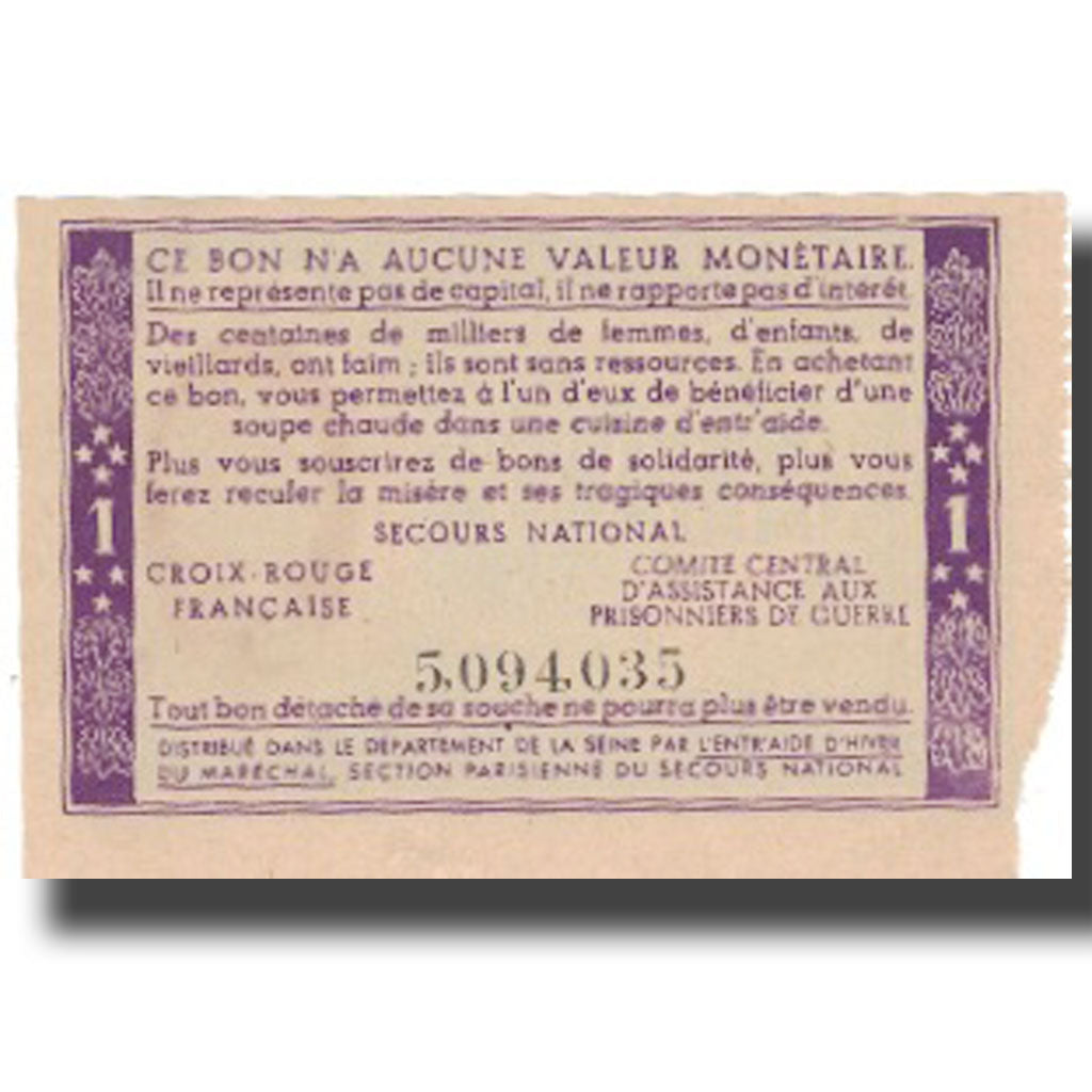 France, Secours National, 1 Franc, UNC(65-70)