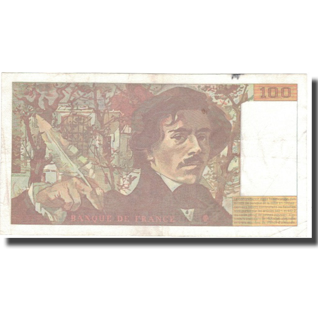 France, 100 Francs, Delacroix, 1995, 1995, EF(40-45), Fayette:69.2b, KM:154h