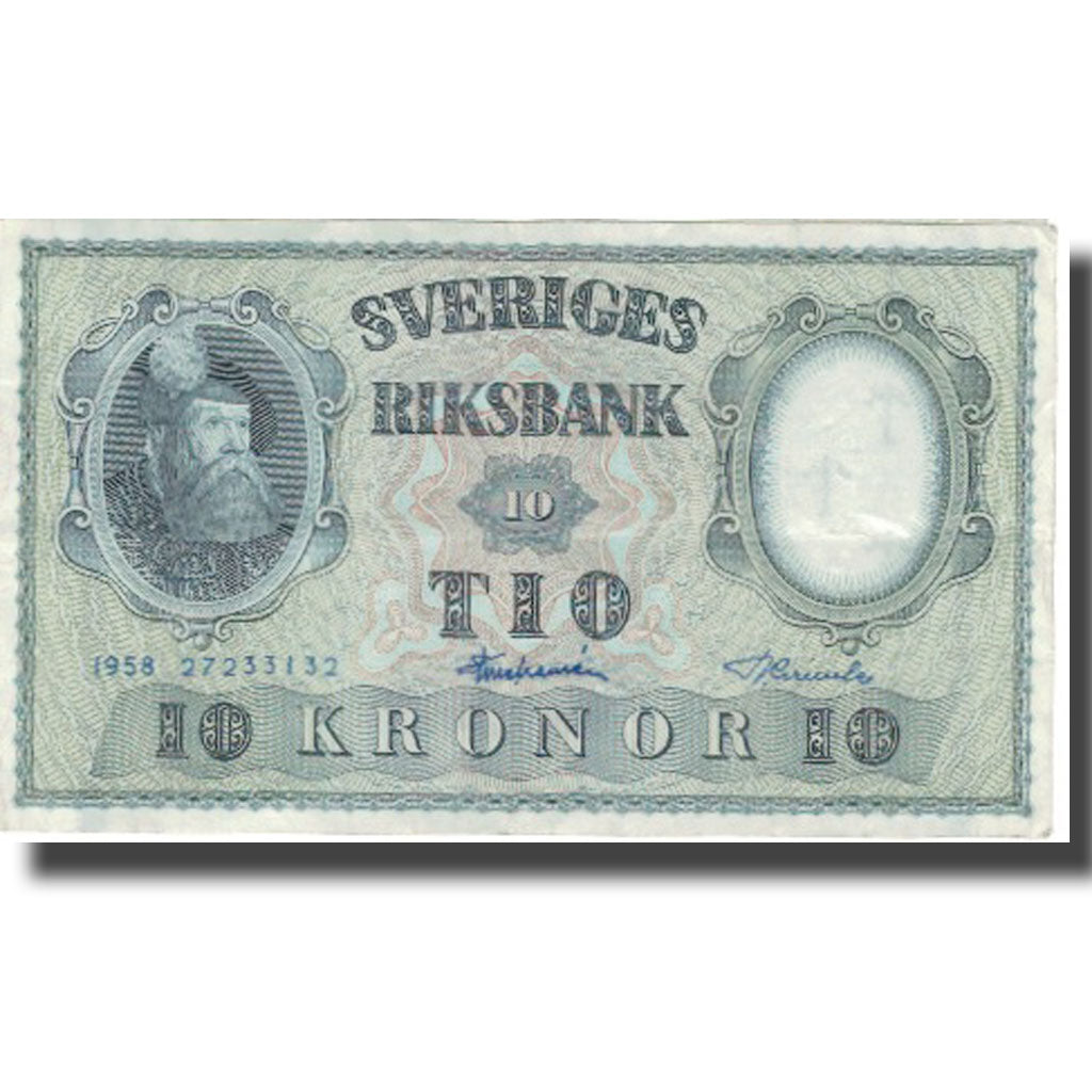 Billete, 10 Kronor, 1958, Suecia, 1958, KM:43e, BC+