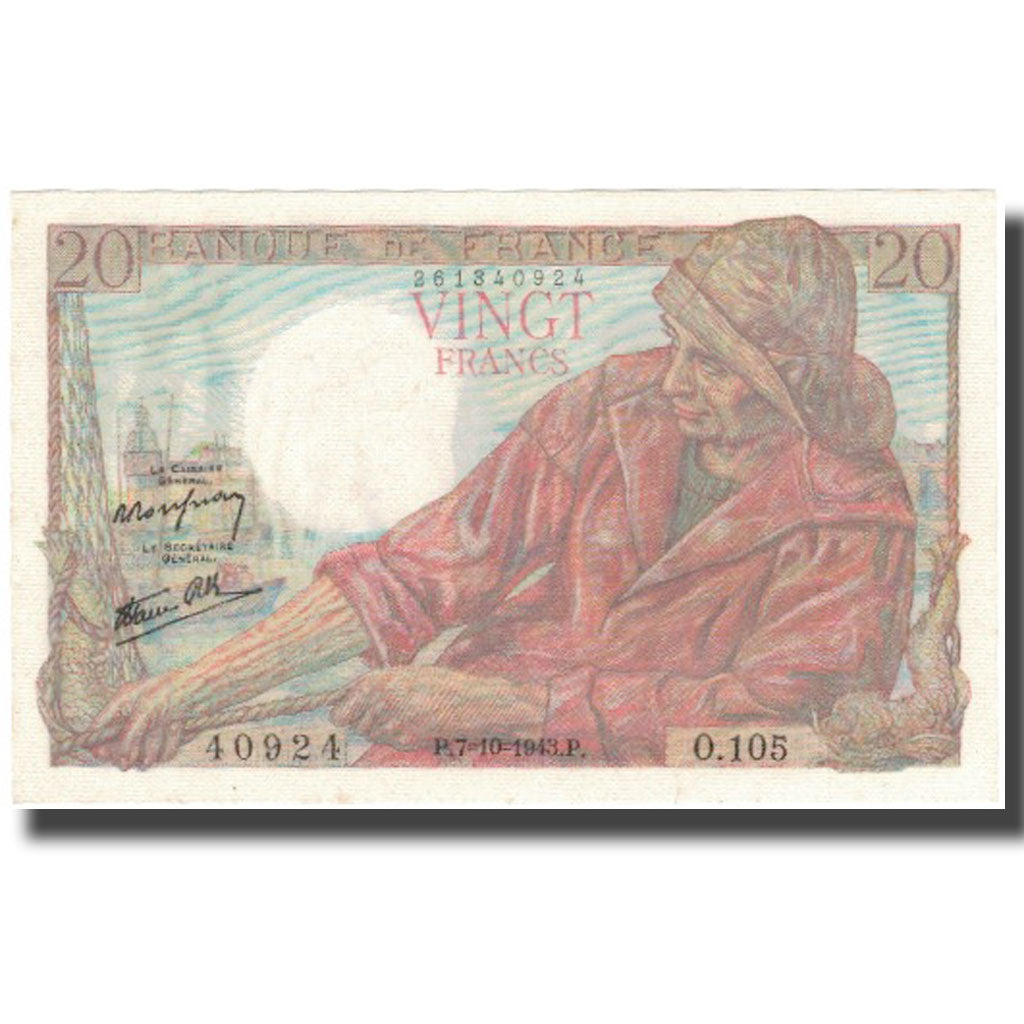 Francia, 20 Francs, Pêcheur, 1943, 1943-10-07, SPL, KM:100a