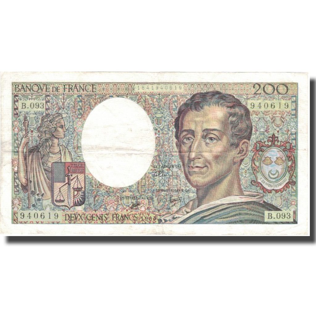 França, 200 Francs, Montesquieu, 1990, 1990, AU(50-53), Fayette:70.12c, KM:155d