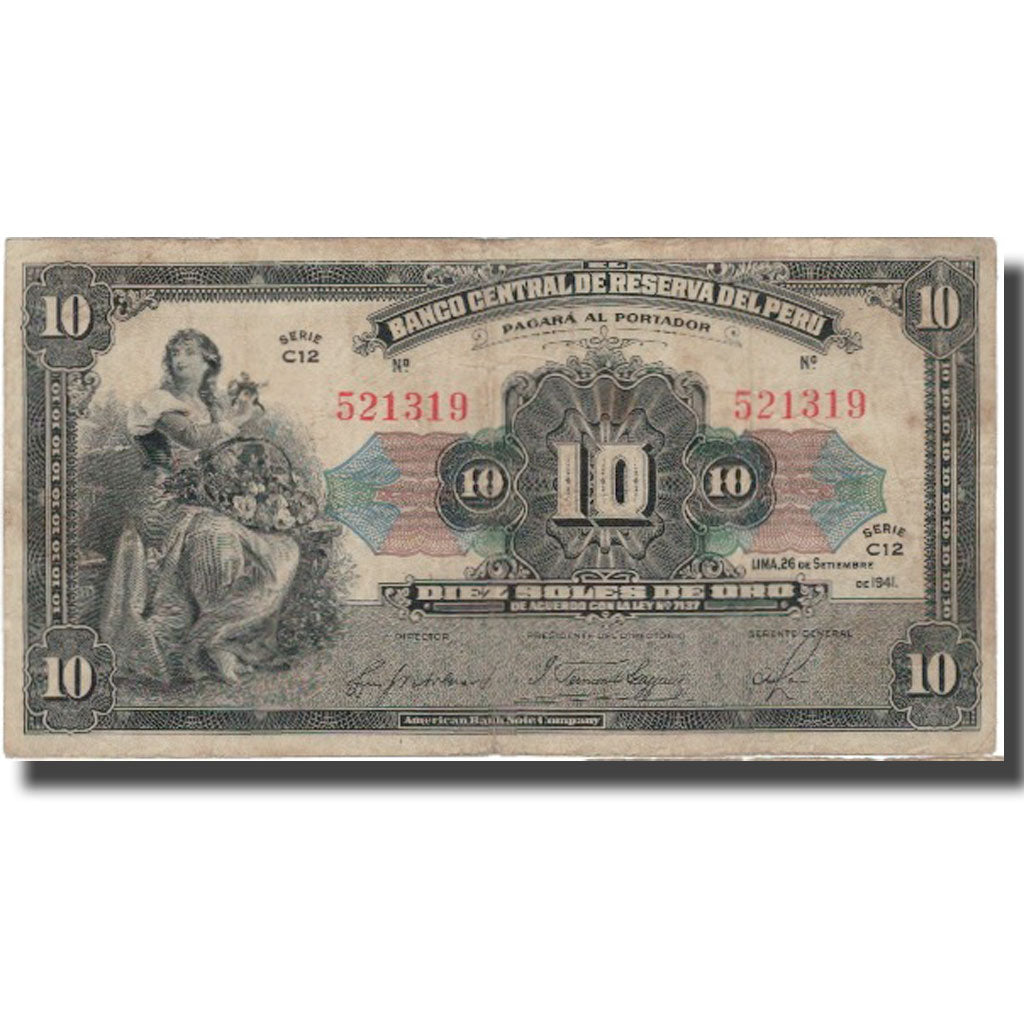 Banknote, Peru, 10 Soles, 1941, 1941-09-26, KM:67Aa, EF(40-45)