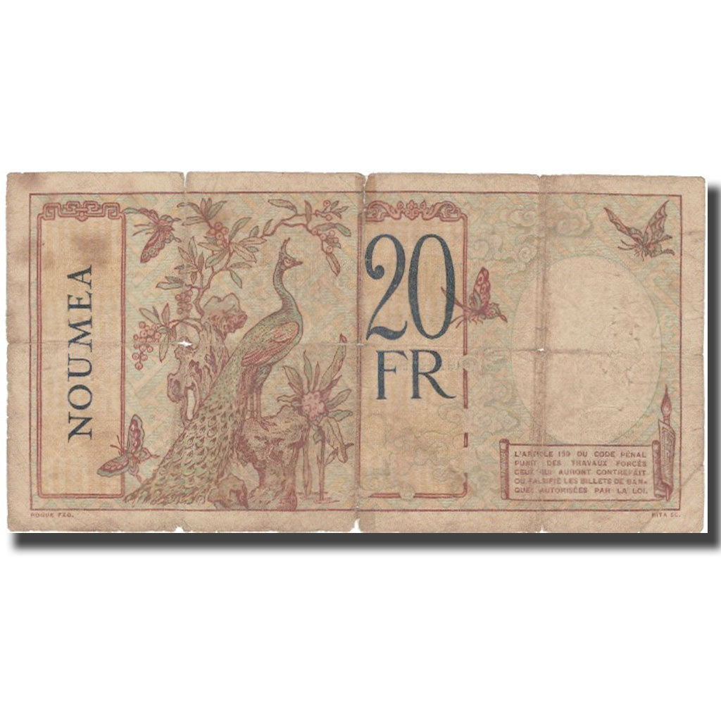 Banknote, New Caledonia, 20 Francs, Undated (1929), KM:37a, F(12-15)