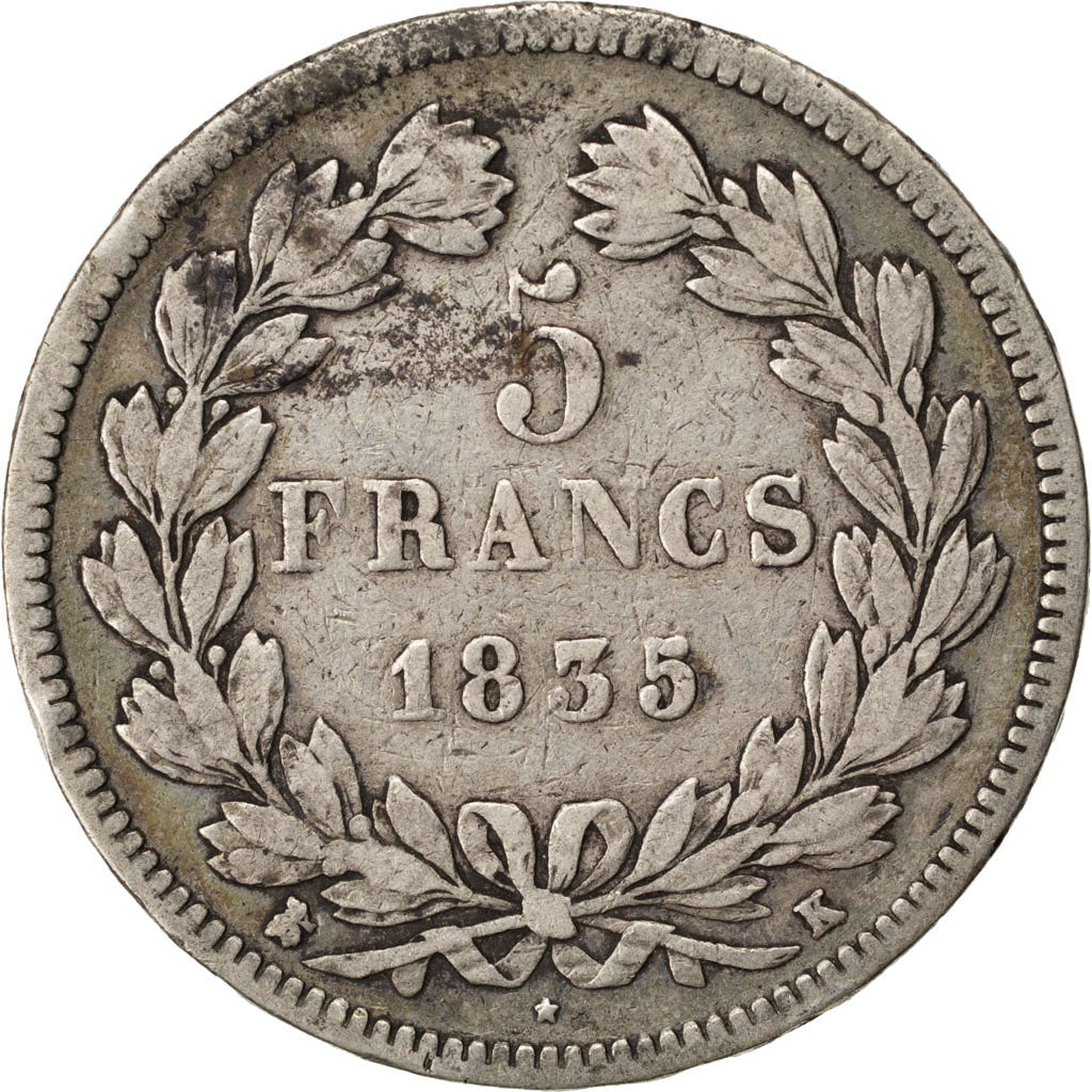 Francia, Louis-Philippe, 5 Francs, 1835, Bordeaux, MB, Argento, Gadoury:678