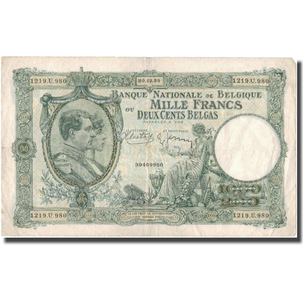 Banknote, Belgium, 1000 Francs-200 Belgas, 1939, 1939-12-20, KM:104, VF(30-35)