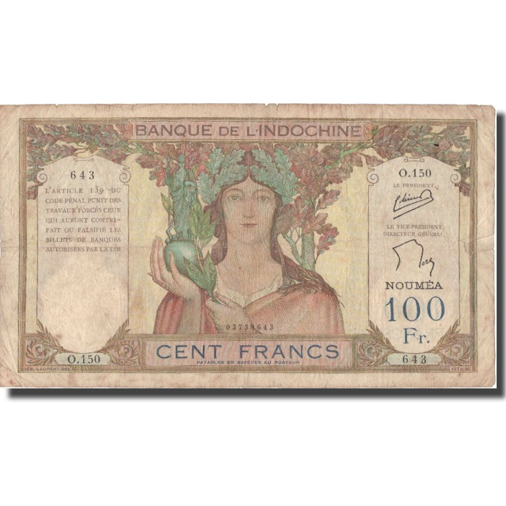 Banknote, New Caledonia, 100 Francs, Undated (1937-47), KM:42d, F(12-15)