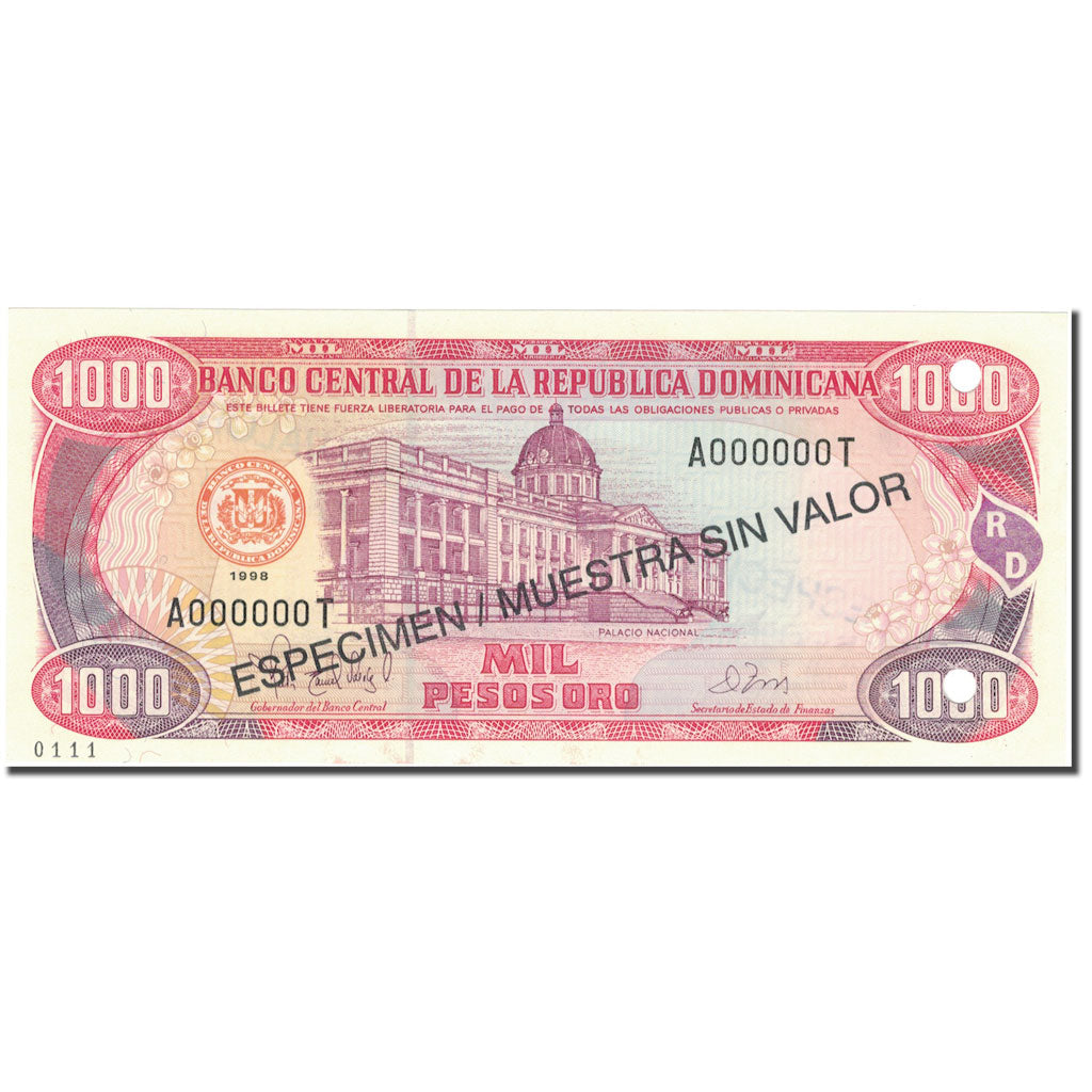 Banconote, Repubblica domenicana, 1000 Pesos Oro, 1996, 1996, Specimen