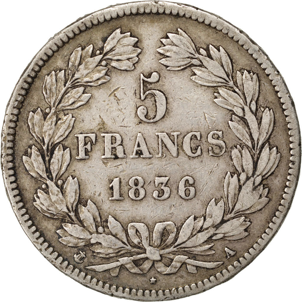 Coin, France, Louis-Philippe, 5 Francs, 1836, Paris, VF(20-25), Silver