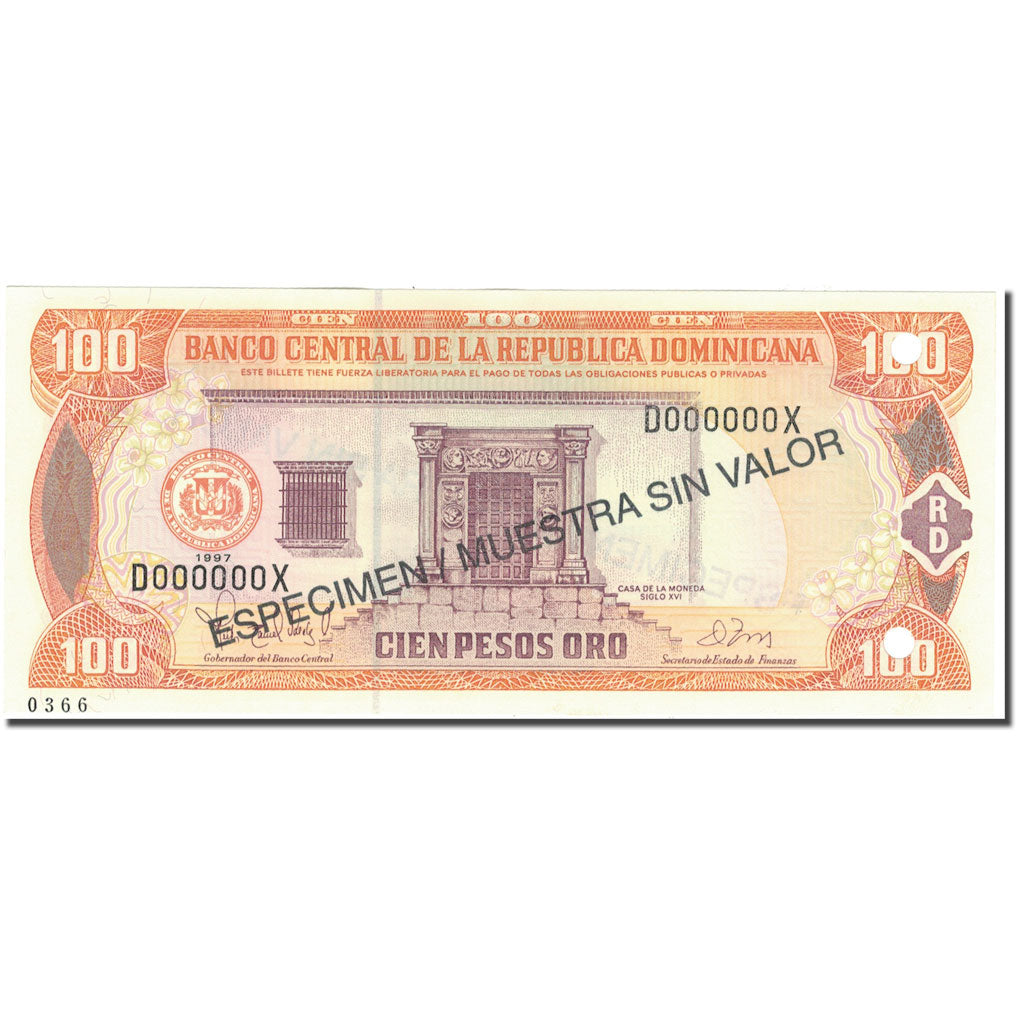 Banconote, Repubblica domenicana, 100 Pesos Oro, 1997, 1997, Specimen, KM:156s1
