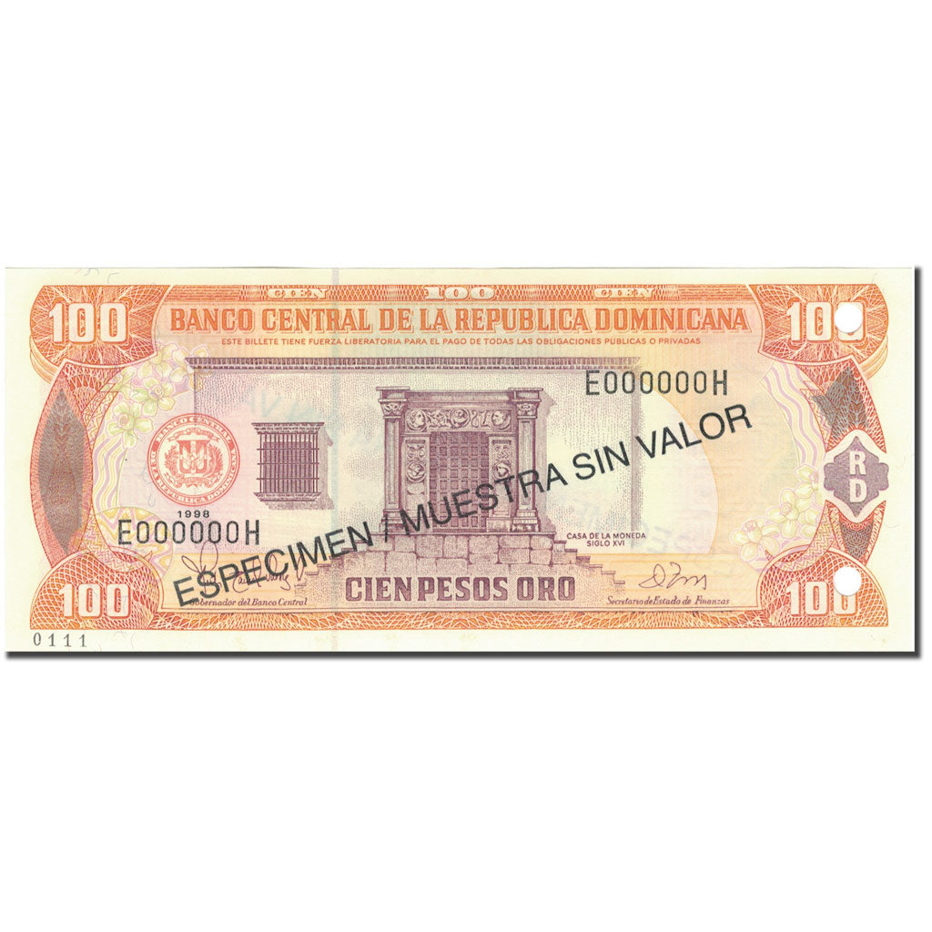 Banknot, Republika Dominikany, 100 Pesos Oro, 1997, 1997, Egzemplarz, KM:156s1