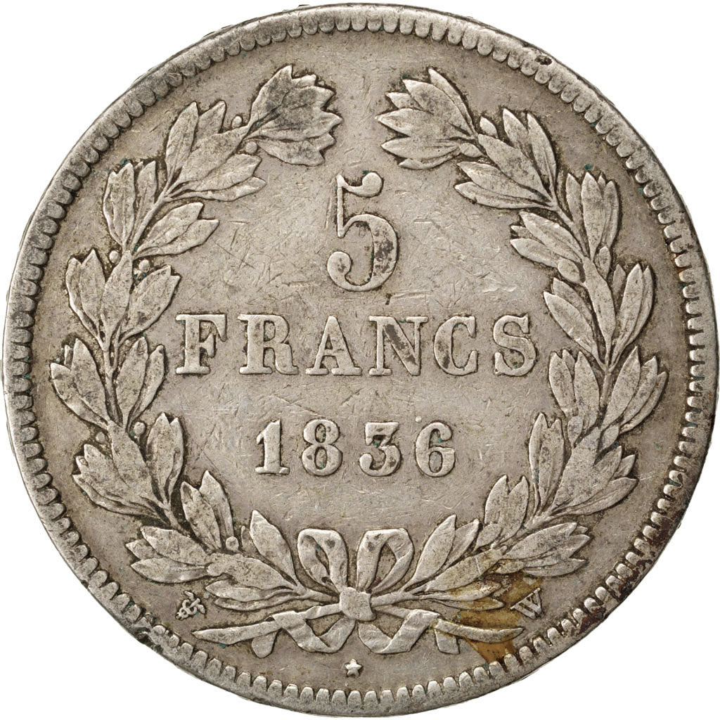 FRANCE, Louis-Philippe, 5 Francs, 1836, Lille, KM #749.13, VF(20-25), Silver,...