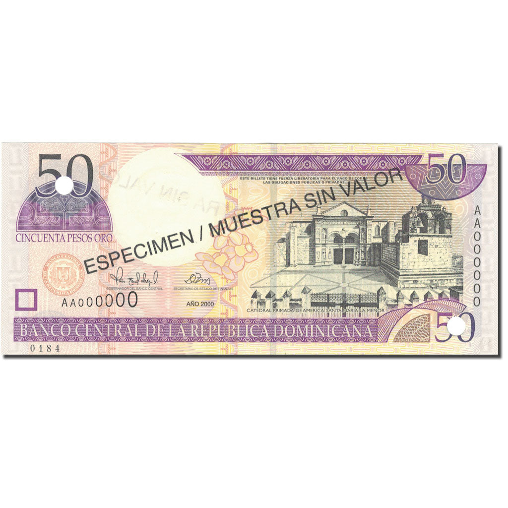 Banconote, Repubblica domenicana, 50 Pesos Oro, 2000, 2000, Specimen, KM:161s