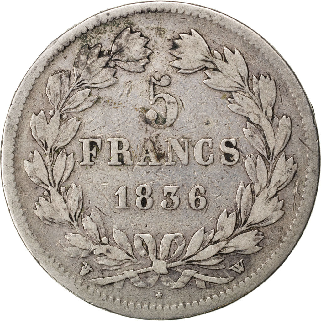 FRANCE, Louis-Philippe, 5 Francs, 1836, Lille, KM #749.13, VF(20-25), Silver,...