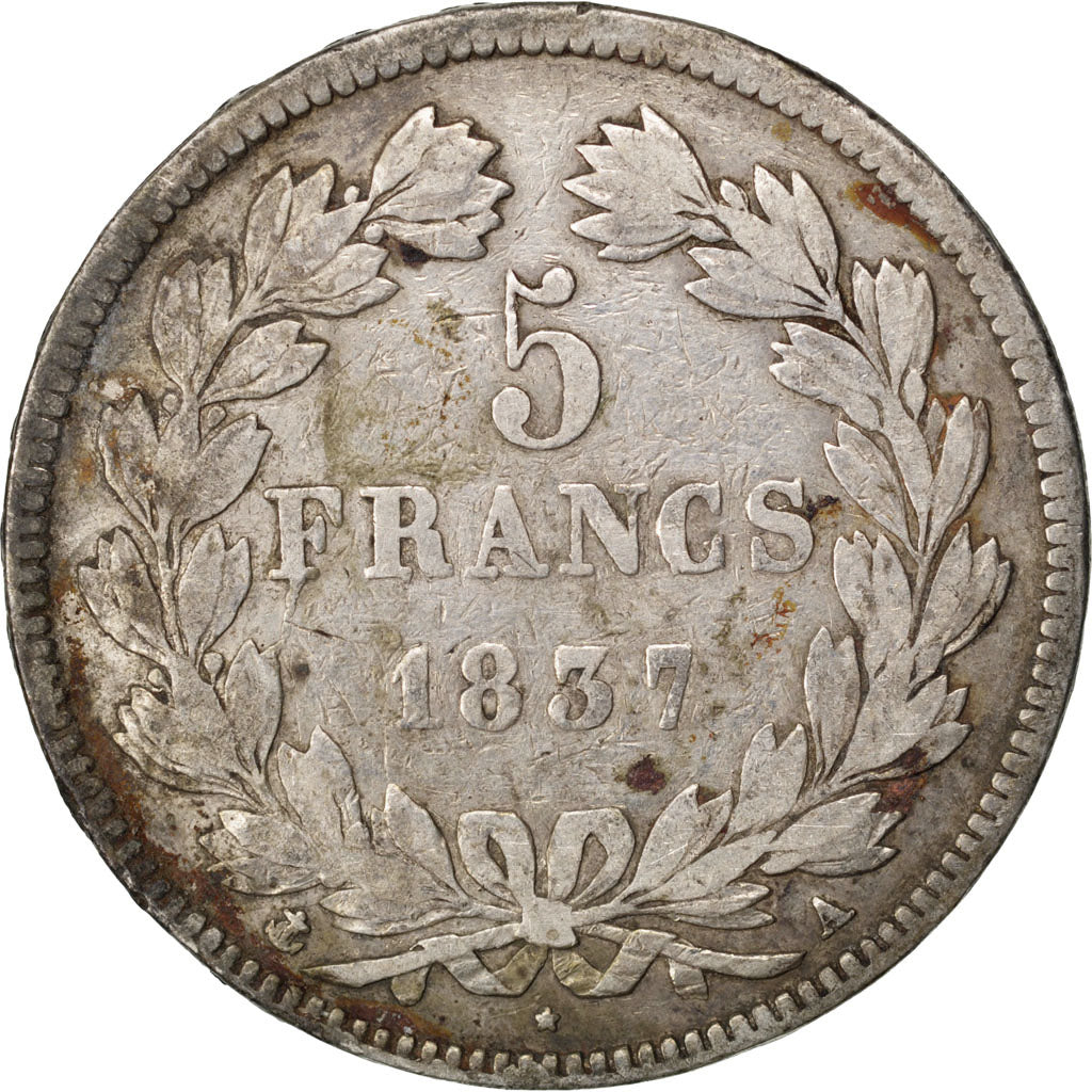 FRANCE, Louis-Philippe, 5 Francs, 1837, Paris, KM #749.1, VF(20-25), Silver,...
