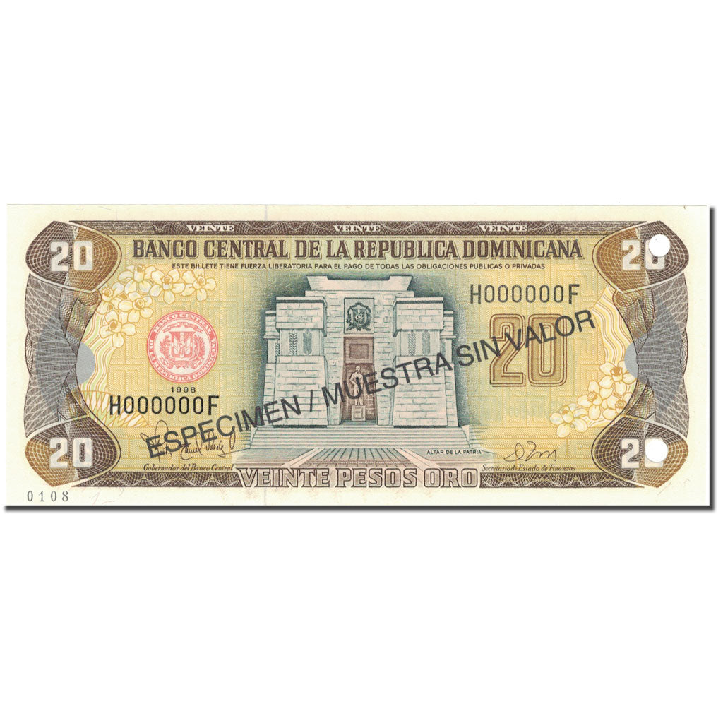 Banknote, Dominican Republic, 20 Pesos Oro, 1998, 1998, Specimen, KM:154s2