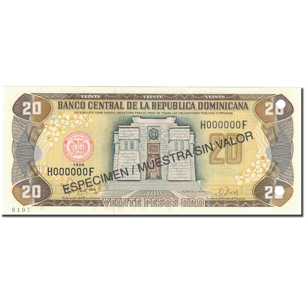 Banknote, Dominican Republic, 20 Pesos Oro, 1998, 1998, Specimen, KM:154s2